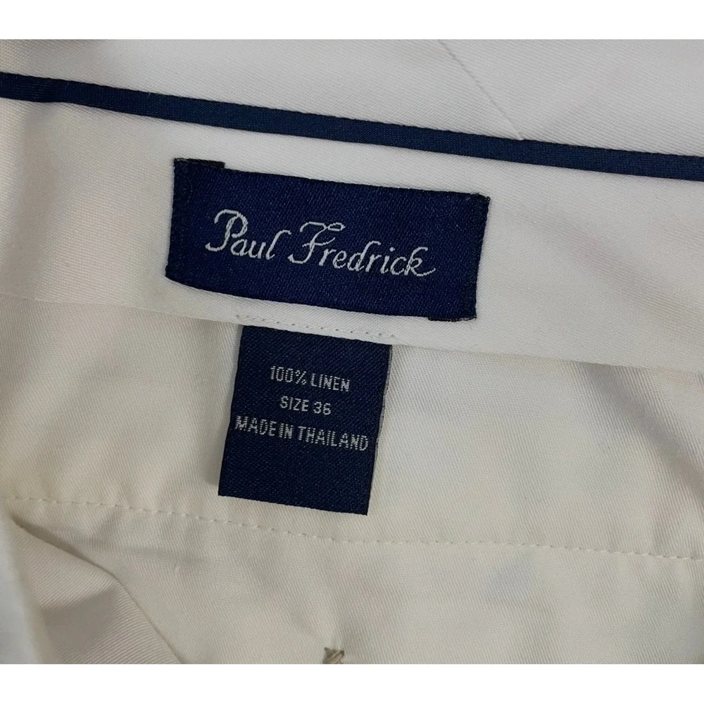 Paul Fredrick Mens Linen Dress Pants 36 x 32 Ivory Pleated Cuffed Hem Preppy